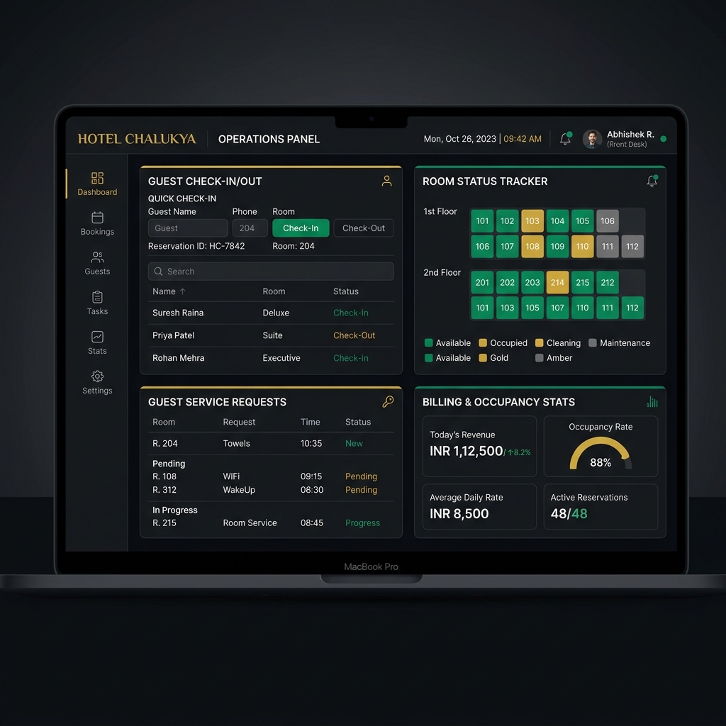 Hotel Chalukya — digital operations with check-in flow and room status